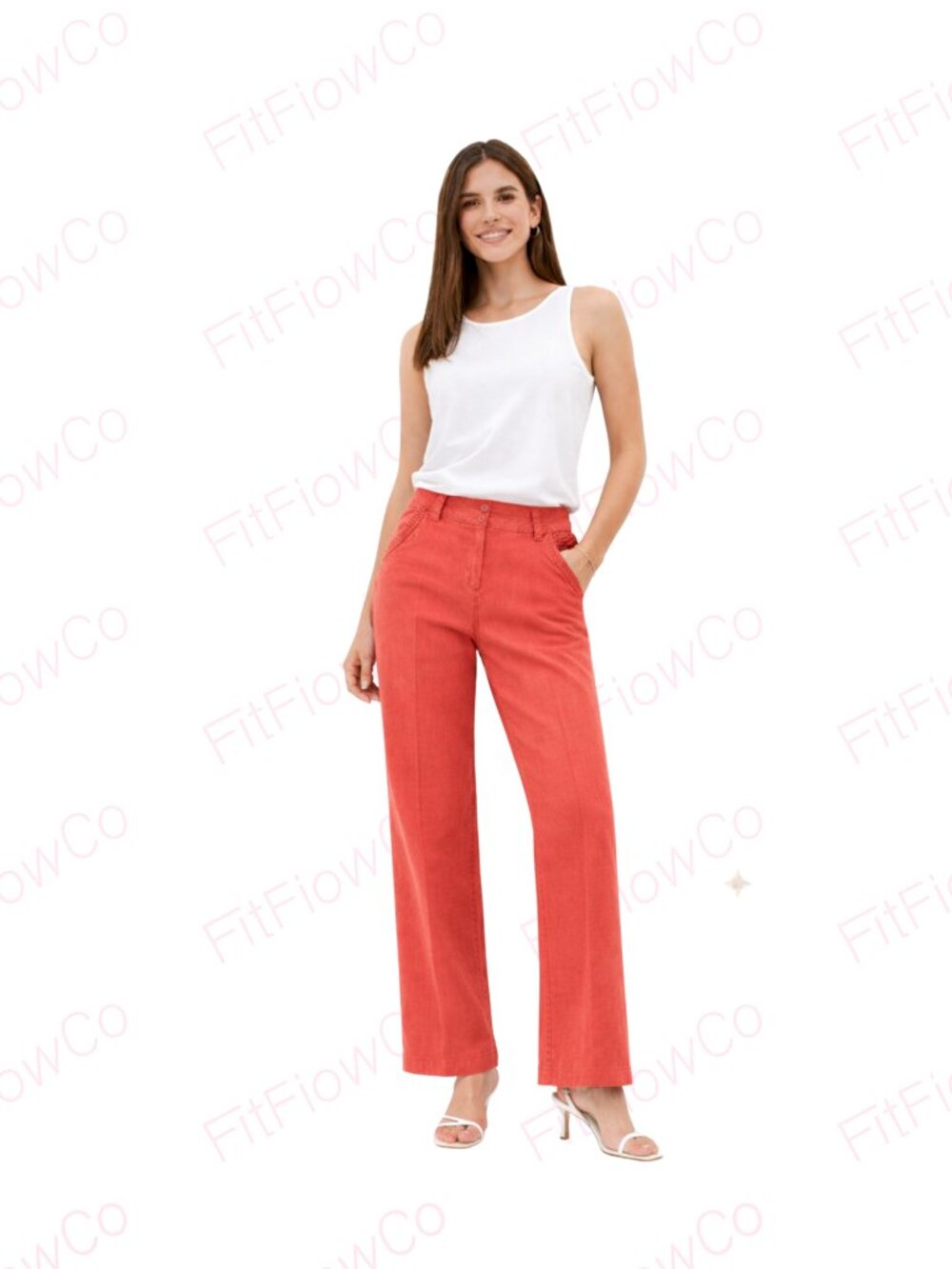Vantarsi 100% Linen Coral Pants Straight Leg High Rise Summer Lightweight S
